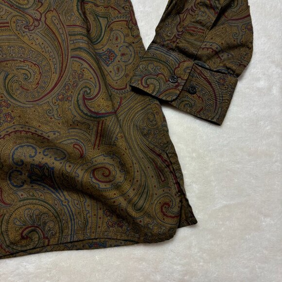Lauren Ralph Lauren Womens Long Sleeve Button Down Brown Paisley Western 1X - Picture 2 of 10